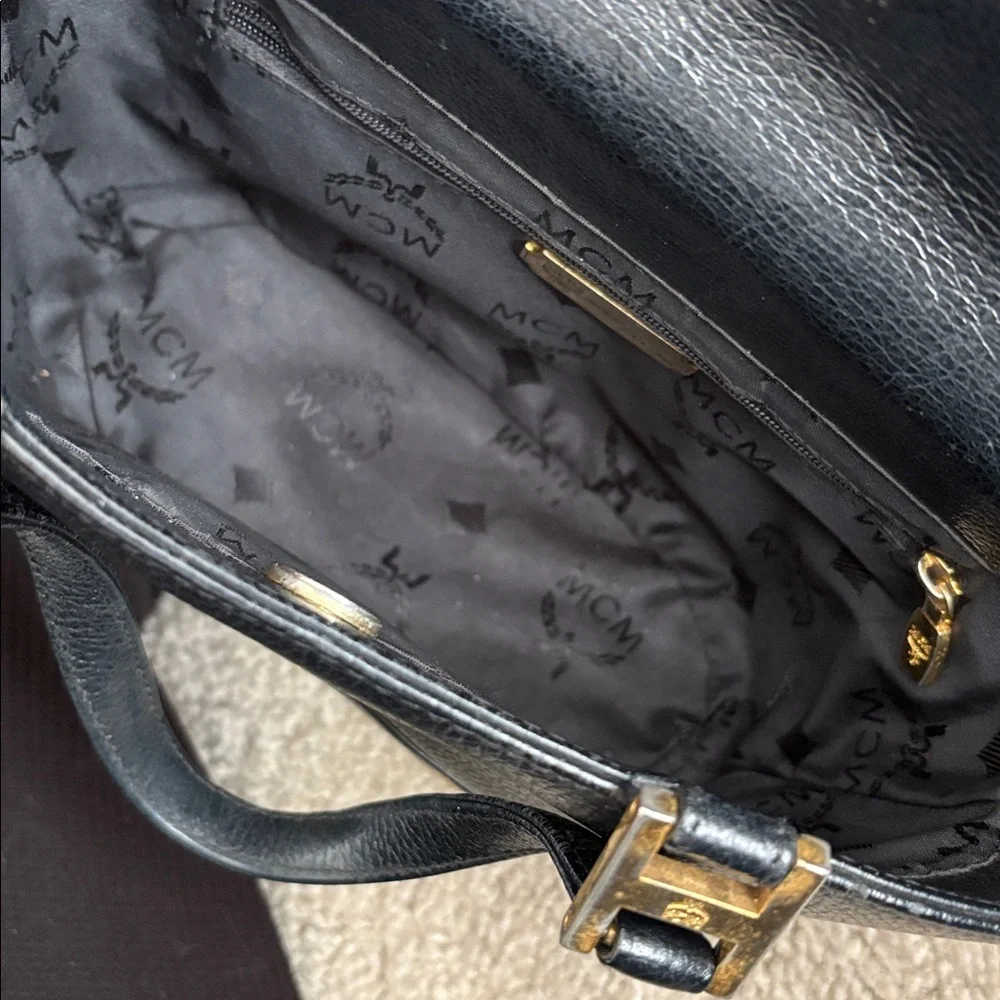 MCM Black Leather Top-Handle Satchel with Gold Hardware - Picture 8 of 13